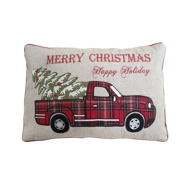 PLAID TRUCK WITH CHRISTMAS TREE PILLOW