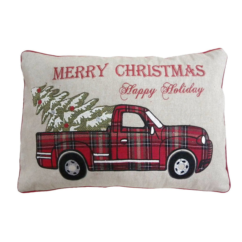 PLAID TRUCK WITH CHRISTMAS TREE LUMBAR PILLOW