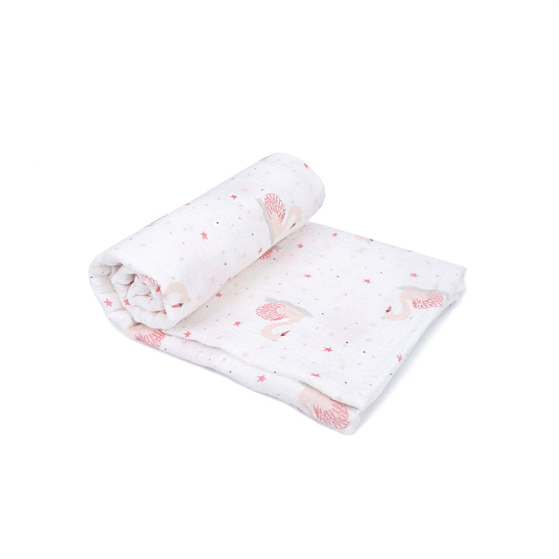 French Swan Muslin Swaddle Blanket