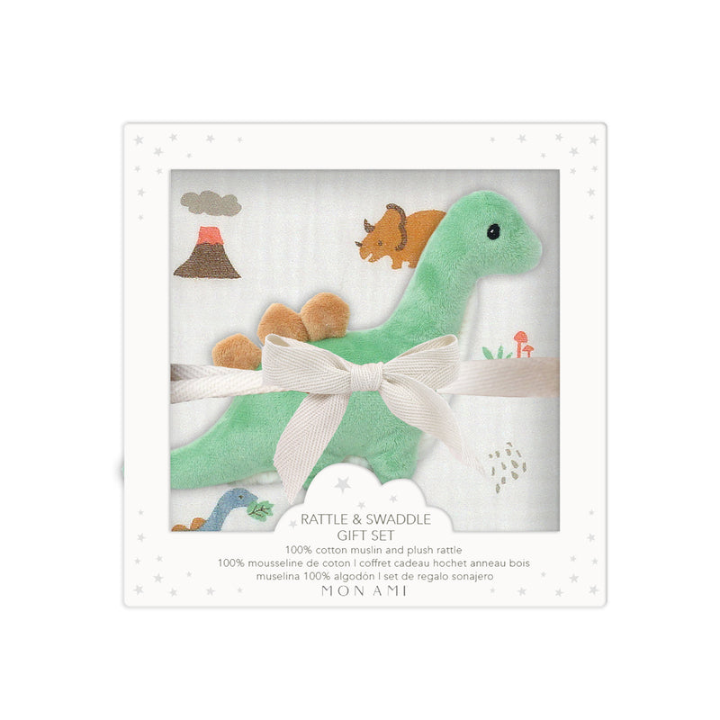 JURASSIQUE SWADDLE AND RATTLE GIFT SET