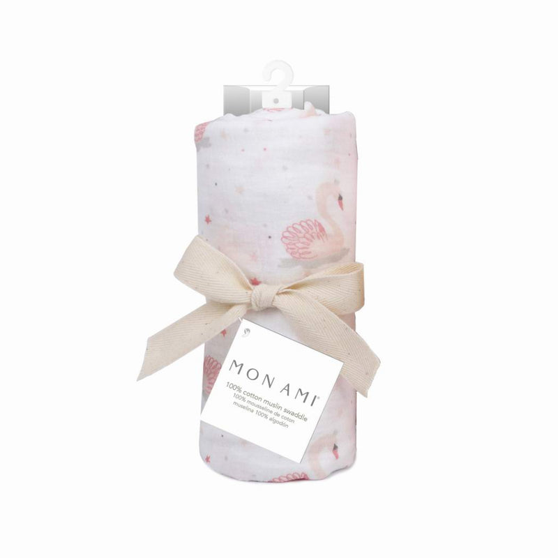 French Swan Muslin Swaddle Blanket