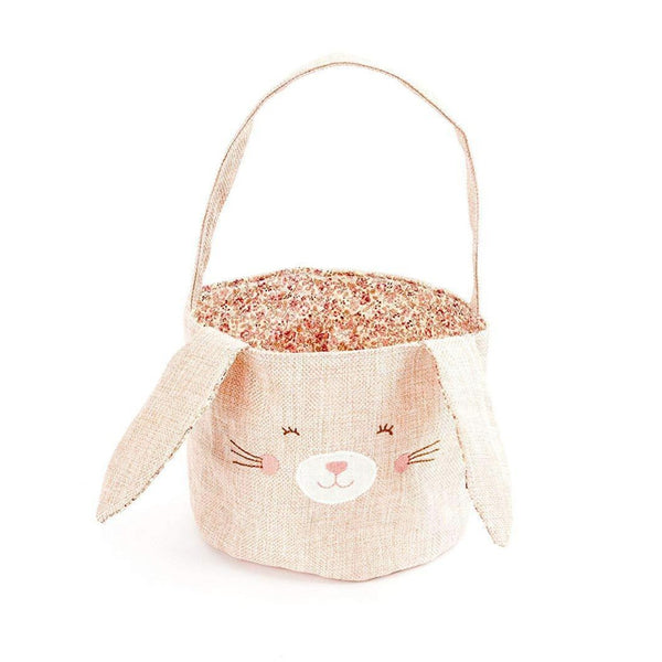Pink Linen Bunny Basket - Small