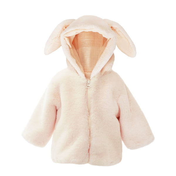 BUNNY FAUX FUR HOODED BABY COAT 12 TO 18M
