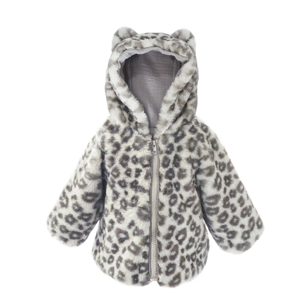 Leopard Faux Fur Hooded Baby Coat - 12-18M