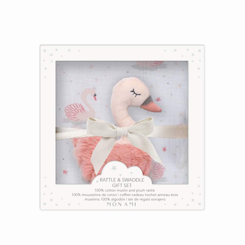 –　Mon　French　Swan　Ami　Gift　Blanket　Rattle　Set
