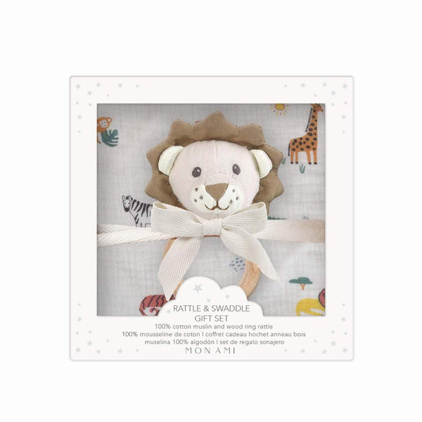 Safari Swaddle & Lion Rattle Gift Set – Mon Ami