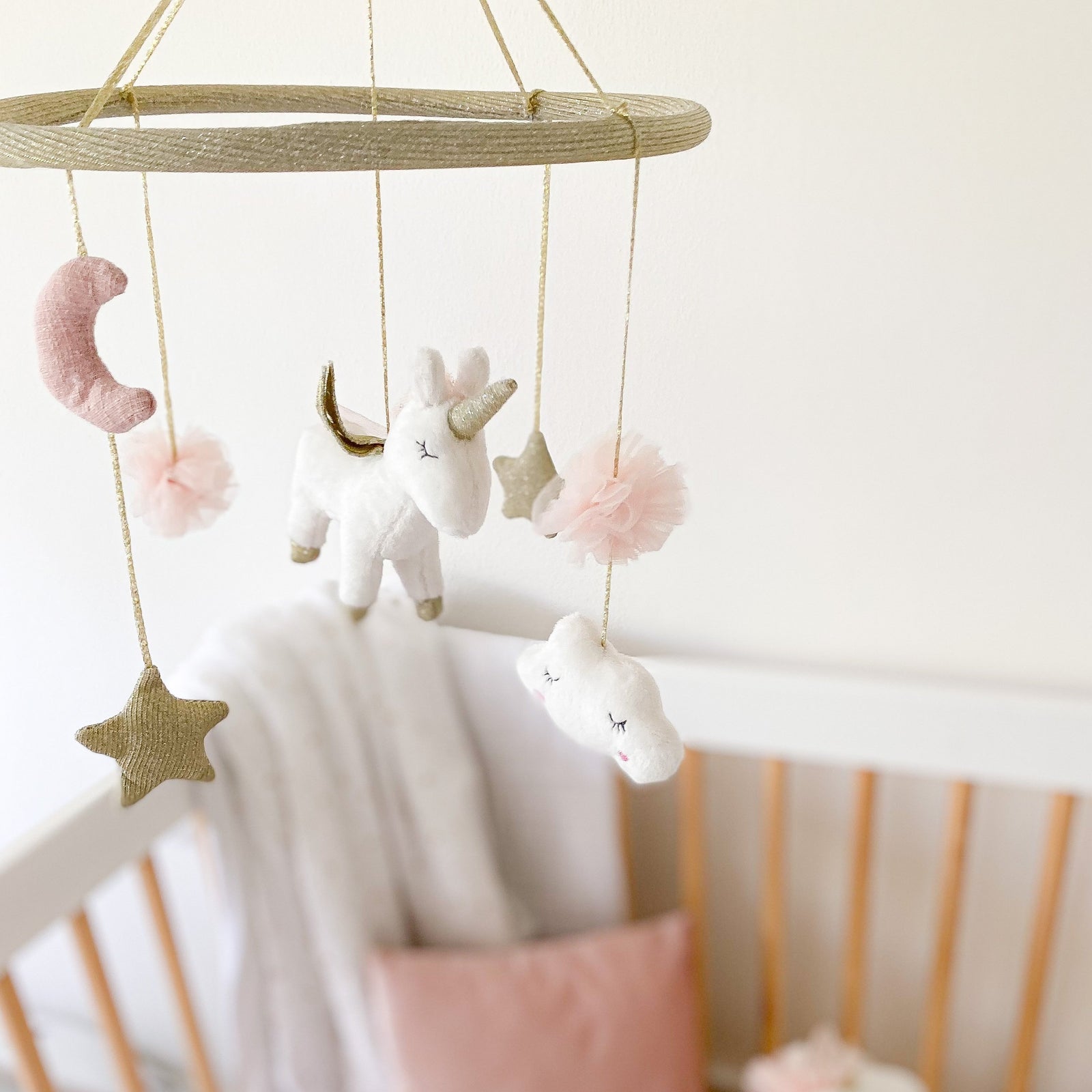 Pink unicorn store mobile Baby mobile Unicorn Nursery mobile Cloud mobile Girl baby mobile Blush Pink Gold nursery decor