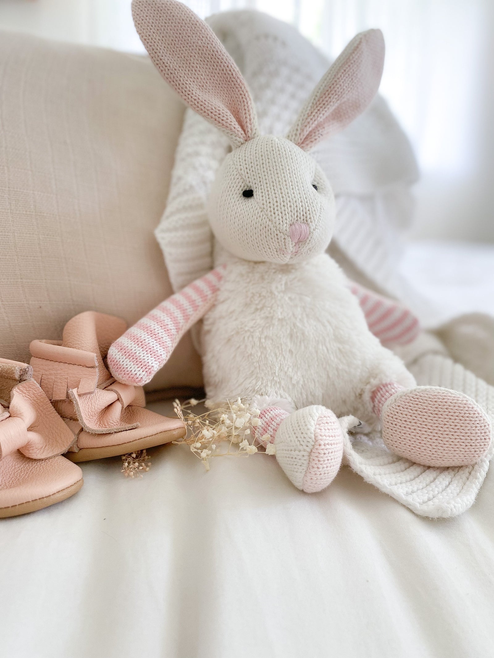 Knitted bunny shops stuffed animal Easter gift for girl. Soft toy plush doll.