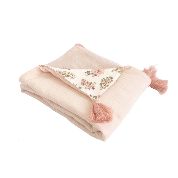 BLUSH PINK AND FLORAL DOUBLE SIDED MUSLIN PLAY MAT